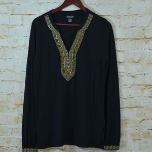 Lucky Brand Sz Medium Beaded V Neck Top